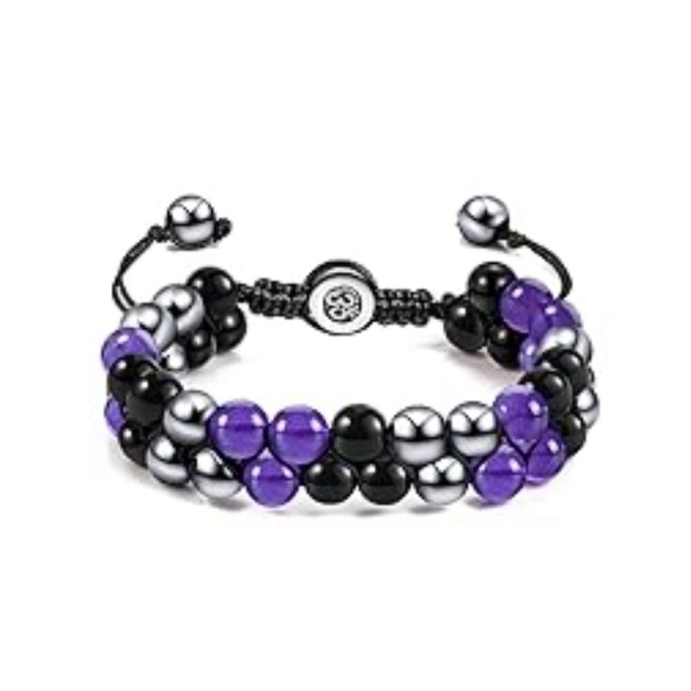 Elegant Black, Silver, and Purple Beaded Bracelet